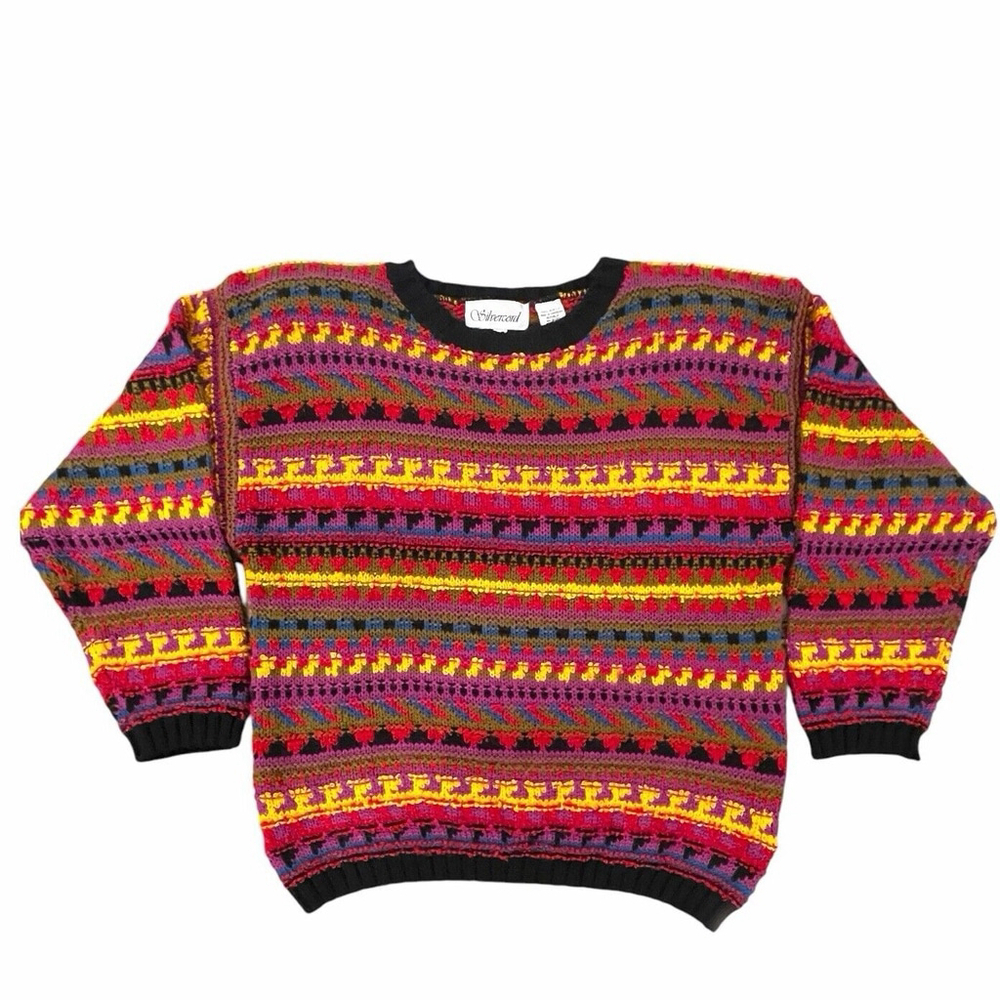 Vintage Silvercord Women M Sweater Long Sleeve Crew Neck Pullover Shoulder Pads